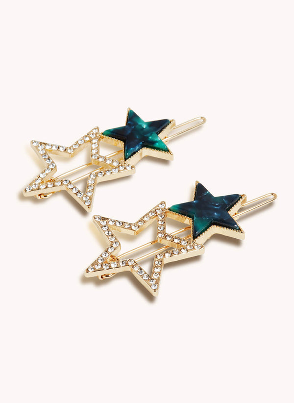 Marbelized Sparkle Star Duo Clip - Colors: Green Emerald Night & Peach Travertino